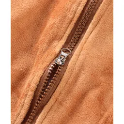 Kookie Kids Winter Wear Full Sleeves Hooded Romper with Bear Applique - Bronze image 3