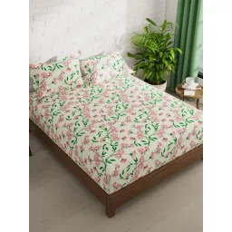 Kopa Beige & Pink Microfiber Floral 152 TC Double Bedsheet with 2 Pillow Covers-picture-32