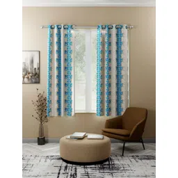 kopa BIANCA Beige & Blue Set of 2 Floral Printed Window Curtains-picture-24