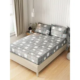 kopa BIANCA Lopez Grey & White Geometric Printed 120 TC Queen Bedsheet with 2 Pillow Covers-picture-11