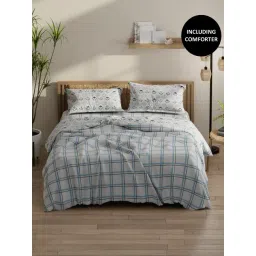 KOPA Classic Cotton Feel Grey & Blue Polyester Floral 152 TC Double Bedsheet & Comforter with 2 Pillow Covers-picture-13