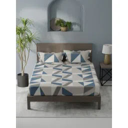KOPA Coolmax Cotton Feel Blue Micro Fabric Geometric 152 TC Bedsheet with 2 Pillow Covers-picture-33