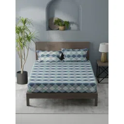 KOPA Coolmax Cotton Feel Blue Micro Fabric Geometric 152 TC Bedsheet with 2 Pillow Covers-picture-34