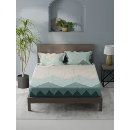 KOPA Coolmax Cotton Feel Dark Green Micro Fabric Geometric 152 TC Bedsheet with 2 Pillow Covers-picture-31