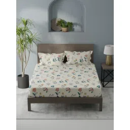 KOPA Coolmax Cotton Feel Ivory Microfibre Floral 152 TC Double Flat Bedsheet with 2 Pillow Covers-picture-29
