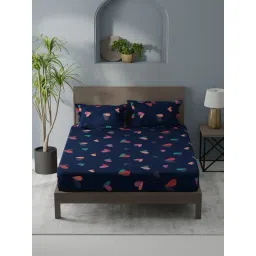 KOPA Coolmax Cotton Feel Midnight Blue Micro Fabric Abstract 152 TC Bedsheet with 2 Pillow Covers-picture-28