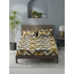 KOPA Coolmax Cotton Feel Mustatrd Grey Micro Fabric Geometric 152 TC Bedsheet with 2 Pillow Covers-picture-24