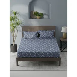 KOPA Coolmax Cotton Feel Navy Micro Fabric Floral 152 TC Bedsheet with 2 Pillow Covers-picture-44
