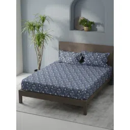 KOPA Coolmax Cotton Feel Navy Micro Fabric Floral 152 TC Bedsheet with 2 Pillow Covers image 3