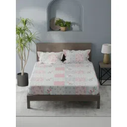 KOPA Coolmax Cotton Feel Pink & Blue Micro Fabric Floral 152 TC Bedsheet with 2 Pillow Covers-picture-23