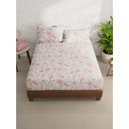 KOPA Envogue Navy Microfibre Floral 152 TC Double Flat Bedsheet with 2 Pillow Covers-picture-32