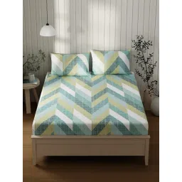 KOPA Lopez Aqua Cotton Abstract 120 TC Double Flat Bedsheet with 2 Pillow Covers-picture-22