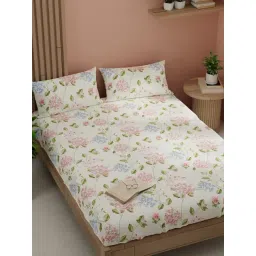 Kopa Off White Microfiber Floral 152 TC Double Bedsheet with 2 Pillow Covers image 2