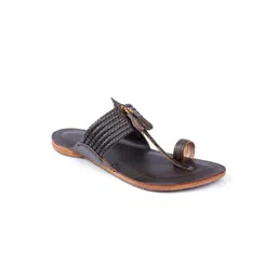 KORAKARI Men Braided Tassel Ethnic Leather Kolhapuri Sandals-picture-11