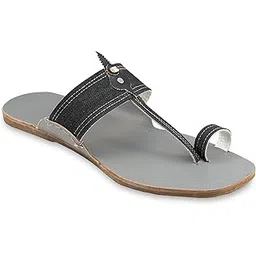 korakari Men Denim Charm Kolhapuri Chappal Leather Handcrafted Sandal Smooth and Comfortable Flip Flops Slipper Stylish Anti Slip Design Traditional Footwear-picture-43