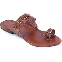 korakari Women's Diamond Feet Kolhapuri Chappal Tan Leather Handcrafted Sandal Smooth and Comfortable Flip Flops Slipper Anti Slip Design Traditional Footwear-picture-13