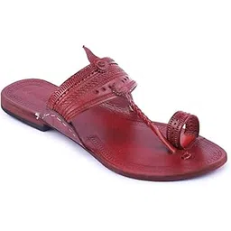 korakari Women's Kolhapuri Chappal Handcrafted Stable Red Brown Leather Slippers Smooth and Comfortable Flip Flops Anti Slip Design Stylish Durable Sandals Traditional Indian Footwear-picture-18