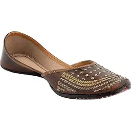 korakari Women's Traditional Ethnic Sienna Punjabi Jutti, Leather Flat Comfortable Mojaris for Girls (Size: UK4-9, Brown)-picture-23
