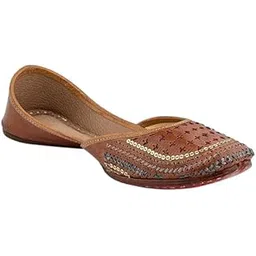korakari Women's Traditional Ethnic Walnut Coffee Punjabi Jutti, Leather Flat Comfortable Mojaris for Girls (Size: UK3, Tan)-picture-32