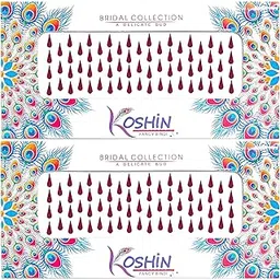 KOSHIN Dark Maroon Drop Shape Per Bindi Height 9 mm x Width 4 mm Forehead Bindi For Women Ladies (Maroon Tilak Bindi) Pack 2-picture-44