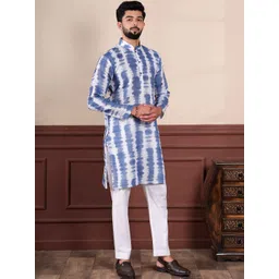 Koshin Abstract Printed Mandarin Collar Linen Straight Kurta-picture-46