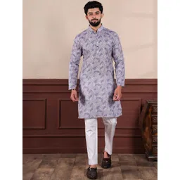 Koshin Abstract Printed Mandarin Collar Linen Straight Kurta-picture-17
