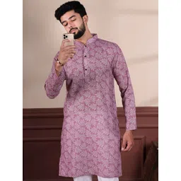 Koshin Floral Woven Design Mandarin Collar Linen Kurta-picture-16