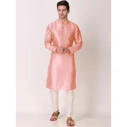 Koshin Geometric Woven Design Mandarin Collar Jacquard Silk Straight Kurta-picture-18