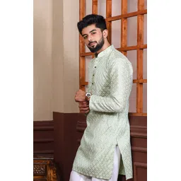 koshin Men Embroidered Khadi Silk Straight Kurta-picture-29