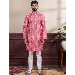 Koshin Men Ethnic Motifs Printed Mandarin Collar Straight Kurta with Pyjamas-picture-0