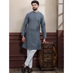 Koshin Woven Design Thread Work Mandarin Collar Straight Kurta-picture-33