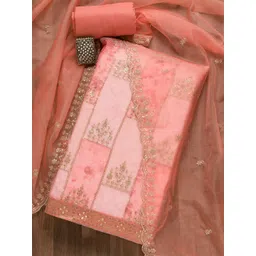 Koskii Ethnic Motifs Embroidered Sequined Organza Unstitched Dress Material-picture-14