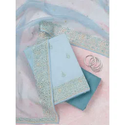 Koskii Floral Embroidered Organza Beads and Stones Unstitched Dress Material-picture-40