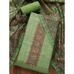 Koskii Green & Maroon Embroidered Art Silk Unstitched Dress Material-picture-29