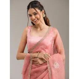 Koskii Peach Stonework (Gold) Tissue Saree-picture-14