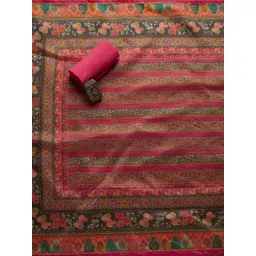 Koskii Pink & Green Embroidered Art Silk Unstitched Dress Material image 2