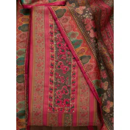 Koskii Pink & Green Embroidered Art Silk Unstitched Dress Material image 3