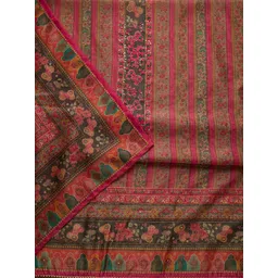 Koskii Pink & Green Embroidered Art Silk Unstitched Dress Material image 5