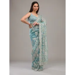 Koskii Turquoise Blue Zariwork Tissue Saree-picture-30