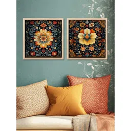 Kotart Black & Blue 2 Pieces Floral & Botanical Square Wooden Wall Arts-picture-26