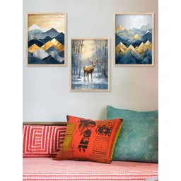 Kotart Blue & Brown 3 Pieces Birds And Animals Wooden Wall Arts-picture-11