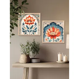 Kotart Blue & Orange 2 Pieces Floral And Botanical Wooden Wall Arts-picture-23