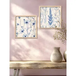 Kotart Blue & White 2 Pieces Wooden Floral Wall Paintings-picture-12