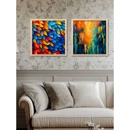 Kotart Brown & Blue 2 Pieces Floral Printed Wooden Wall Arts-picture-31