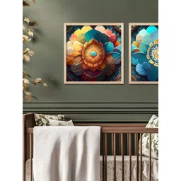 Kotart Brown & Blue 2 Pieces Modern Floral Wooden Wall Arts-picture-19