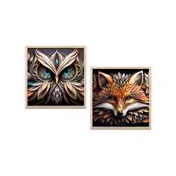 Kotart Brown & Blue 2 Pieces Owl & Fox Printed Wooden Wall Arts-picture-23