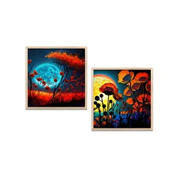 Kotart Brown & Blue 2 Pieces Wood Floral & Botanical Printed Wall Arts-picture-25