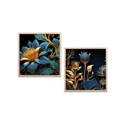 Kotart Brown & Blue 2 Pieces Wooden Floral & Botanical Printed Wall Arts-picture-27