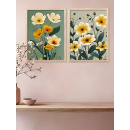 Kotart Brown & Green 2 Pieces Floral Printed Wooden Wall Arts-picture-36
