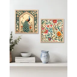 Kotart Brown & Green 2 Pieces Peacock Floral Printed Wooden Wall Paintings-picture-20